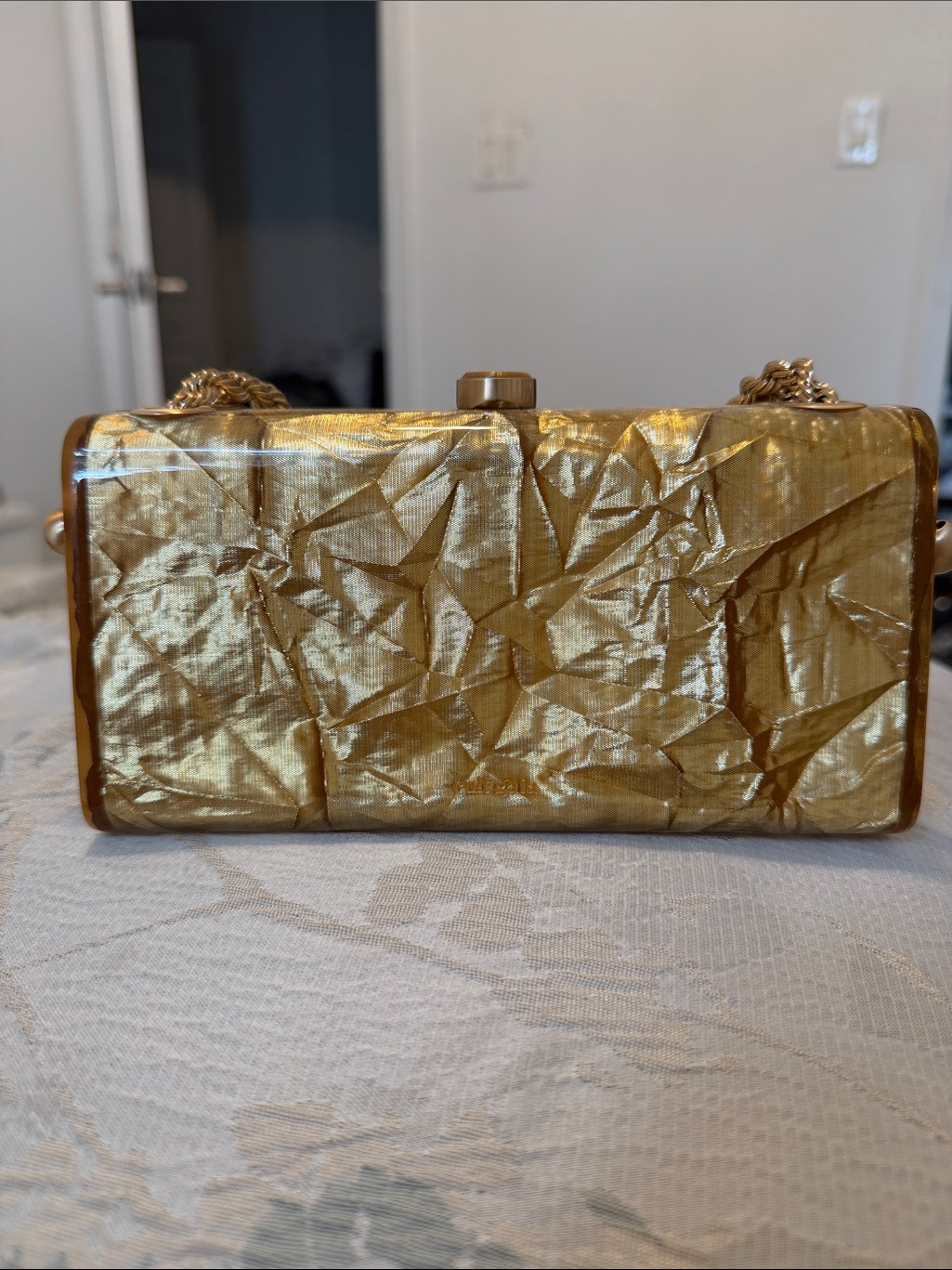 Cult Gaia Gold Metallic Textured Evening Clutch